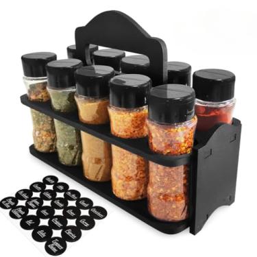 Imagem de Porta Tempero com Alça e 10 Potes P/Temperos e Especiarias 130ml Tampa Dosadora Dupla para Cozinha