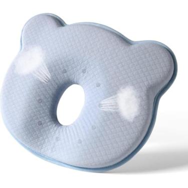 Imagem de EMNZPSDZ Travesseiro de espuma de memória, urso fofo de desenho animado macio e aconchegante, conjunto de cama respirável para bebês para meninos e meninas pequenos, evita a cabeça chata