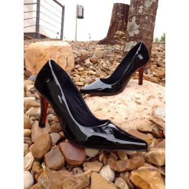 Imagem de Scarpin Classico Feminino Verniz Preto Salto Fino 8cm Solado Vermelho 