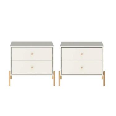 Imagem de Kit 2 Mesas de Cabeceira Jasper 63 cm - Off White Fosco c/ Dourado