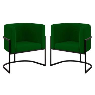 Imagem de Kit 02 Poltronas Lua Com Base De Metal Black Sala Reforçada Verde