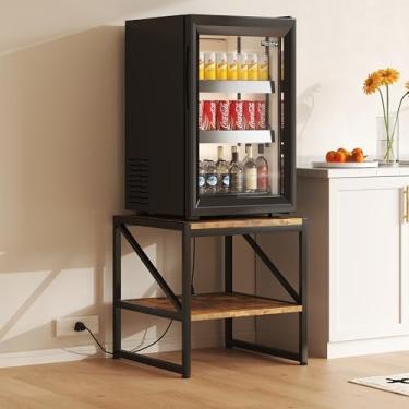 Imagem de Mexin Mesa de canto com estação de carregamento, mesa lateral quadrada de 50 cm com portas USB e tomadas, mini suporte de geladeira com prateleira de armazenamento de 2 níveis ajustável, mesa de