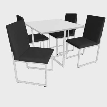 Imagem de Kit Mesa de Jantar Thales com 4 Cadeiras Sttan Ferro Branco Tampo Branco Corino Preto -...