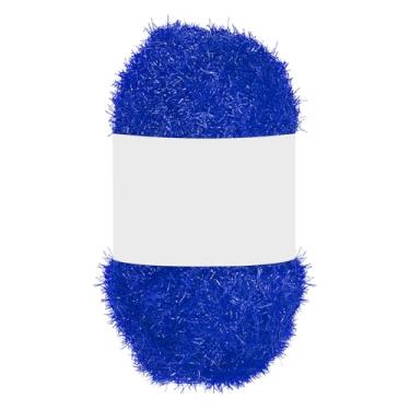 Imagem de PATIKIL 1 novelo de 100 metros, fio de poliéster brilhante Scrubbie fio de coração vermelho brilhante vidro para panos de prato crochê cobertor de tricô tapete suéter cachecol chapéu, azul