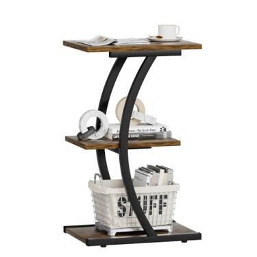 Imagem de MJOMKN Mesa lateral, mesa de canto de design curvado moderno com prateleira de armazenamento, mesa de cabeceira pequena de 3 camadas para espaços pequenos, sala de estar, quarto, escritório (marrom e