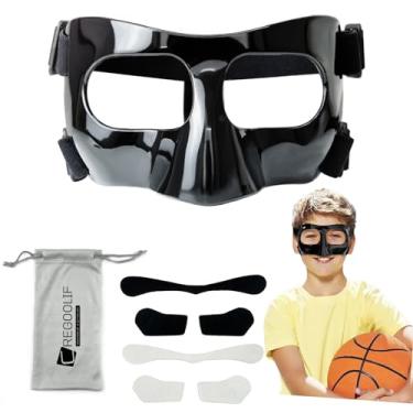 Imagem de CREGOOLIF Protetor Nasal Para Nariz Quebrado, Máscaras Faciais Protetoras Para Basquete E Futebol, Máscara Facial Ajustável Com Enchimento De Espuma Para Adolescentes (Preto)