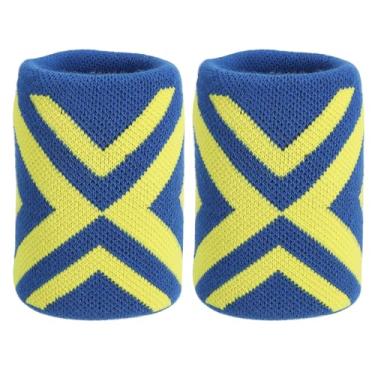 Imagem de PATIKIL Pulseira esportiva para homens e mulheres, 2 pulseiras respiráveis de tênis, faixa absorvente para suor, para basquete, futebol, beisebol, corrida, academia, amarelo/azul