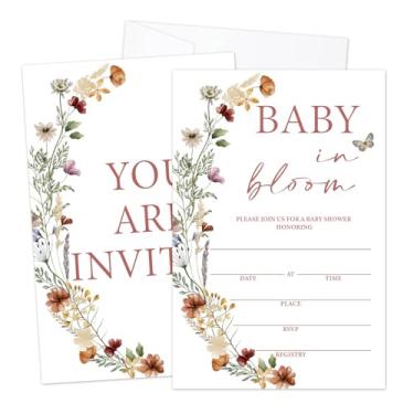 Imagem de LWBEO Convites de chá de bebê Wildflowers com envelopes para meninas, conjunto de 25 convites de preenchimento de borboleta dupla face para anúncio de bebê, lembrancinha de festa e decorações -08