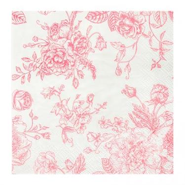 Imagem de 100 guardanapos de coquetel florais rosa e branco guardanapos de papel higiênico vintage buquê de flores rosa toalhas de mão descartáveis para chá de bebê nupcial suprimentos de festa de chá de Natal