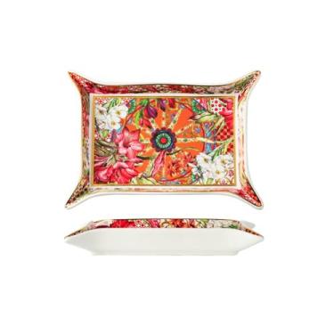 Imagem de Bandeja florescente de quatro cantos, prato de frutas de cerâmica vintage para casa - Bandeja florescente de quatro cantos