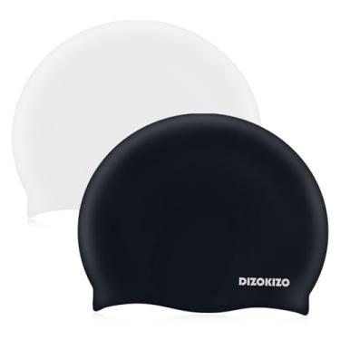 Imagem de Dizokizo 2 toucas de natação de silicone para crianças de 6 a 14 anos, touca de natação antiderrapante confortável de alta elasticidade para meninas e meninos, chapéus de natação duráveis à prova