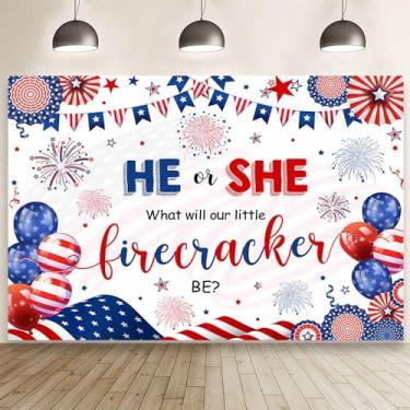 Imagem de MEHOFOND 2,1 x 1,5 m, 4 de julho, pano de fundo revelador de gênero, ele ou ela, o que será o fogo-artifício, fotografia, Dia da Independência, vermelho, branco e devido decoração, meninos ou meninas