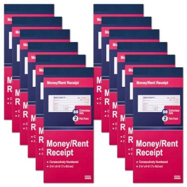 Imagem de XKDOUS Pacote com 12 livros de recibos com cópias de carbono, livro de recibos de dinheiro e aluguel 2 partes sem carbono, 6-3/10.2 cm x 16-1/5.1 cm livro de recibos para pequenas empresas, 50
