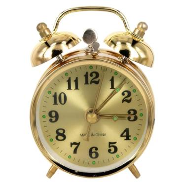 Imagem de Relógio mecânico silencioso vintage dourado despertador mecânico analógico com alça sem bateria à prova d'água PVC e alarme ABS para sala de estar, quarto, sala de leitura