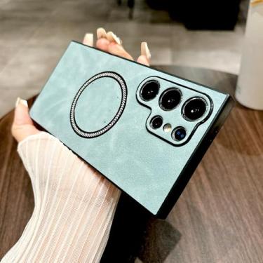 Imagem de Capa de couro retrô para Samsung Galaxy S24 S23 S22 S21 Note 20 Ultra FE Note20 S 24 23 S23FE Capas magnéticas seguras, azul claro, para Samsung S23 FE