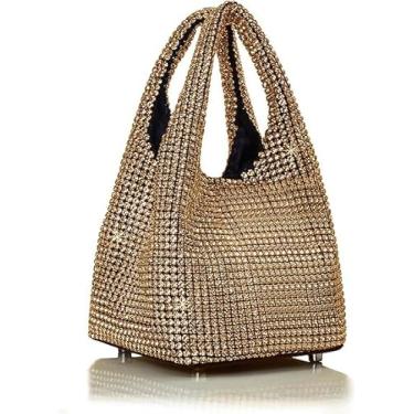 Imagem de RZTA Bolsas femininas com glitter para noite, bolsa triangular brilhante para festa de formatura e casamento dos anos 1920, Ouro B1