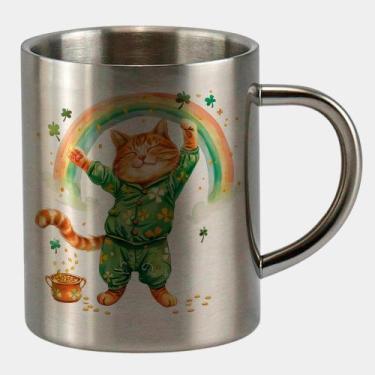 Imagem de Caneca de Inox Premium Prateada 400ml GATINHO PIJAMA ST PATRICKS DAY 6