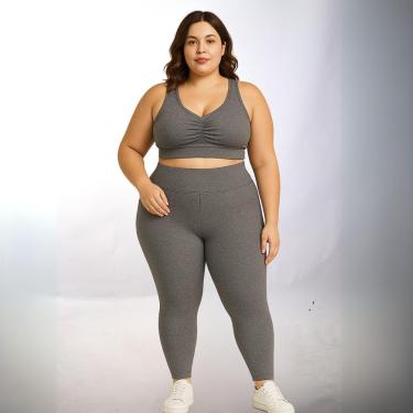 Imagem de Conjunto Plus Size Academia Legging Modeladora Top Franzido-Feminino