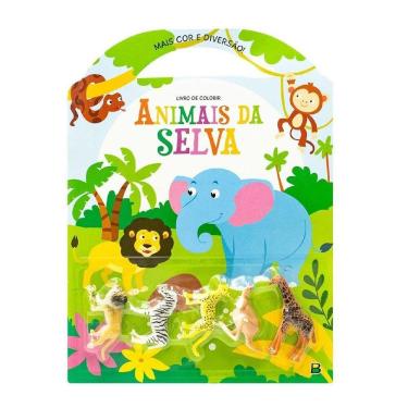 Imagem de Kit Livro De Colorir +5 Mini Animais Selva +12 Lápis De Cor