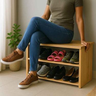 Imagem de Sapateira Banco de Madeira para Hall de Entrada Organizador de Sapato 