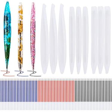Imagem de 9 peças de molde de resina para canetas, moldes de resina epóxi com 75 peças de recargas de caneta de tinta, moldes de silicone para caneta esferográfica, moldes de fundição de resina para artesanato de resina DIY