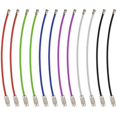Imagem de Wisdompro Cabo para chaveiro de arame, pacote com 12 chaveiros de aço inoxidável de 4,3 polegadas de 2 mm para etiquetas de bagagem, chaves e porta-chaves de identificação - Multicolorido