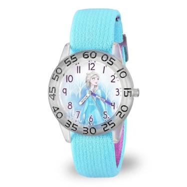 Imagem de Disney Relógio infantil Frozen Time Teacher, analógico, quartzo, pulseira de nylon, Transparente, azul-claro, Relógio de quartzo