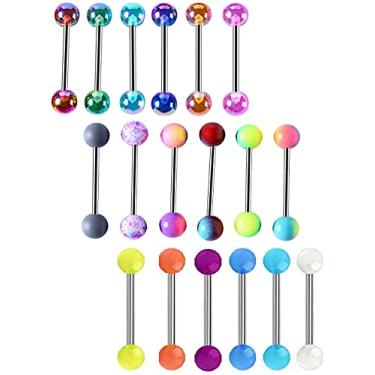 Imagem de Tanyoyo 14G, 18 peças, anéis coloridos de língua de aço inoxidável, barra de barra, retentor, anel retentor de mamilo, comprimento da barra, 16 mm, para mulheres e homens (18 peças coloridas), Metal,