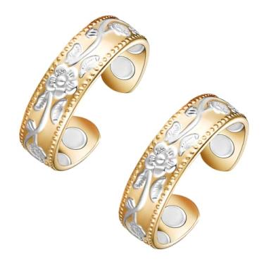 Imagem de Vicmag 2 peças de anel magnético de cobre para mulheres e homens, terapia magnética para alívio da dor de artrite, dedos das mulheres, polegar ajustável - 100% sólido de cobre puro, joia de cura (elegante flor vintage), Metal, não conhecido,