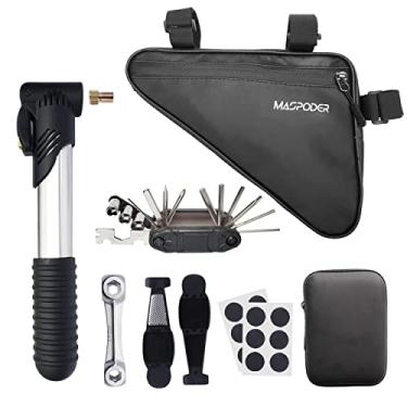 Imagem de MASPODER Kit de ferramentas de bicicleta, kit de reparo de bicicleta com bolsa de quadro de bicicleta, mini bomba, multiferramenta, remendos de alavanca de pneu conjunto de acessórios de bicicleta para bicicletas para adultos bicicleta de estrada mountain bike MTB