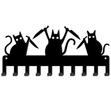 Imagem de SUPERDANT Porta-chaves para gatos com 10 ganchos para chaves, ganchos para gatos, decoração engraçada, suporte de parede, organizador de chaves decorativo de parede para cães, trela, entrada, cozinha