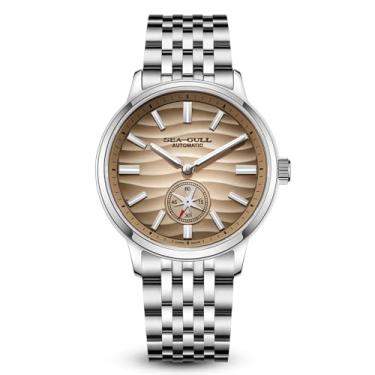 Imagem de SEA-GULL Relógios mecânicos masculinos, série natural, relógio de pulso automático, Polaris Sub Dial, Seagull ST17, Luminous, 6180, Amarelo duna