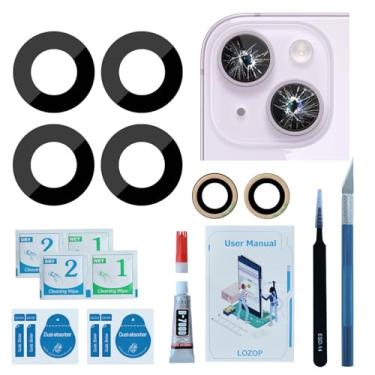 Imagem de LOZOP 2 conjuntos de substituição de vidro de lente da câmera traseira com adesivo pré-instalado, ferramentas de reparo e manual de instalação compatíveis com iPhone 14 e 14 Plus