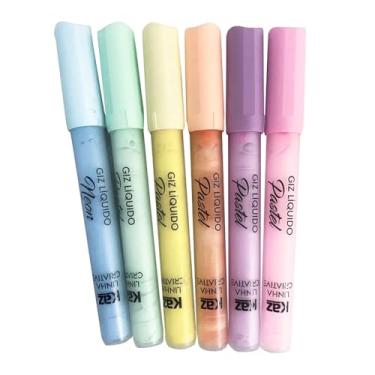 Imagem de Giz Liquido Marcador 6 Cores Pastel Colorido Escolar