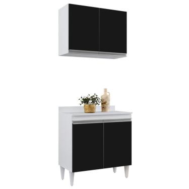 Imagem de Armário Aéreo Califórnia E Balcão Hawai Com Tampo 80cm Branco-preto - Lumil