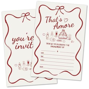Imagem de oayGnay Convites de festa de noivado - That's Amore, convite de casamento de laço vermelho para recém-casados Sr. e Sra, suprimentos de lembrancinha de festa de casamento de noivado, 25 convites com