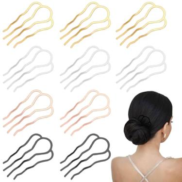 Imagem de 10 peças de pentes laterais de cabelo, grampo de garfo de metal, pente de torção francesa, ferramentas de estilo de dentes em forma de U, máquina de coque bagunçado, alfinetes de cabelo vintage