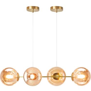 Imagem de Gimpo, Lustre Pendente 4 Globos 90cm x 88cm Jabuticaba Dourada Luminária Teto Gimpo KJDD-E-544-GOLD-Amber-4