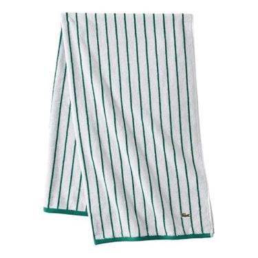 Imagem de Lacoste Toalha de marca central — Design listrado jacquard 100% algodão macio, leve, absorvente e durável, secagem rápida, verde, toalha de banho de 76 cm x 132 cm