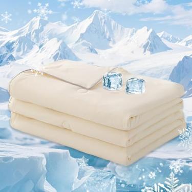 Imagem de BOHOPOPM Edredom refrescante para quem dorme quente e regula a temperatura – Queen Size 90 x 90 roupa de cama marfim, ultramacio, hipoalergênico, leve para alívio de suores noturnos, verão