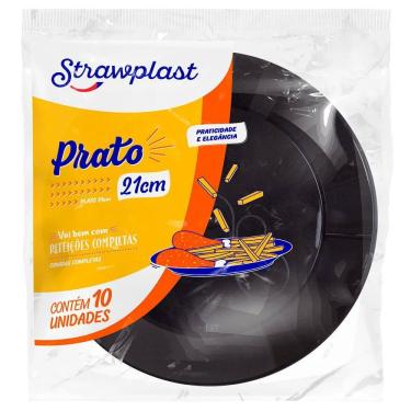 Imagem de Prato Redondo 21cm Preto c/10 - Strawplast