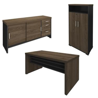 Imagem de Conjunto Escritório 3 Peças Mesa 158cm Corp A06 Charuto-preto - Mpozenato