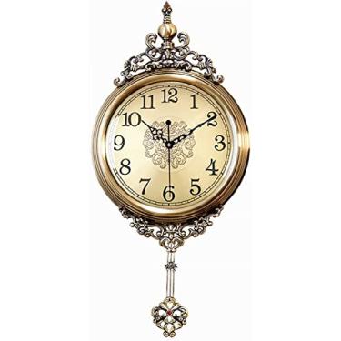 Imagem de Relógio de parede, decoração artística, metal, retrô, estilo europeu, relógio de parede, pêndulo grande, para decoração de sala de estar, relógio de quartzo, silencioso, sem tique-taque, cozinha