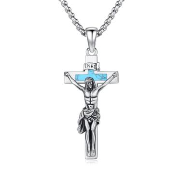 Imagem de MEDWISE Colar de crucifixo masculino prata esterlina 925 pingente de cruz católica crucifixo com corrente de aço inoxidável de 56 cm + 5 cm colar de amuleto joias presentes para homens e mulheres