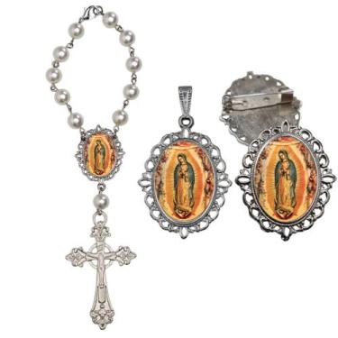 Imagem de Terço de Carro Nossa Senhora de Guadalupe com Broche e Relicario Lembr