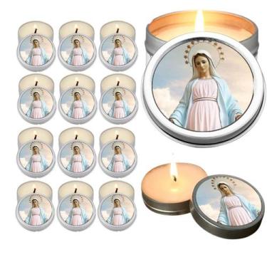 Imagem de 10 Velas Aromaticas Lembrancinhas Rainha da Paz na Latinha Decoração C