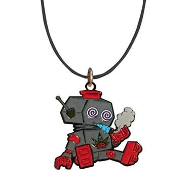 Imagem de Hat Shark Pot Smoking Pals Cute Little Stoner Machine Spiral Eyed Robot Friend - Pingente de metal esmaltado 49,5 cm colar de cordão preto