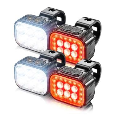 Imagem de baluoqi Luz De Bicicleta Recarregável, Farol E Lanterna Traseira Superbrilhantes, Conjunto Frontal Led Para Montanha (Combinações Bicicleta, Dois Pacotes)