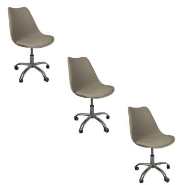 Imagem de Kit 3 Cadeiras Office Base Cromada Com Rodizio Giratória Saarinen Bege
