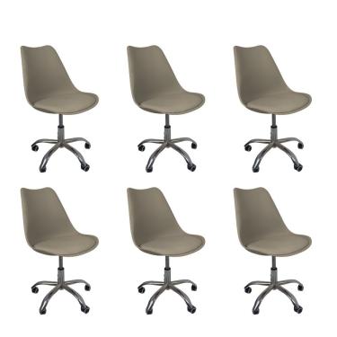 Imagem de Kit 6 Cadeiras Office Base Cromada Com Rodizio Giratória Saarinen Bege